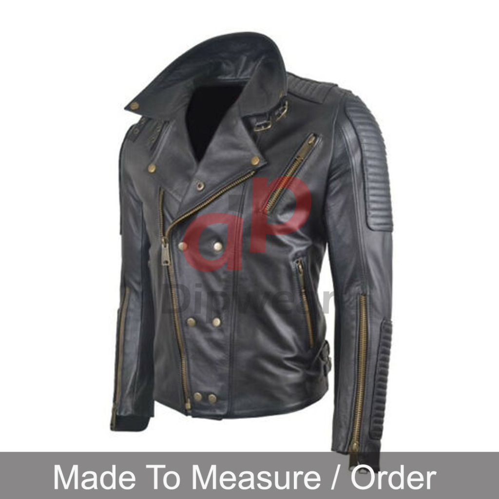 Leather Bikers Jacket Quilted Panels