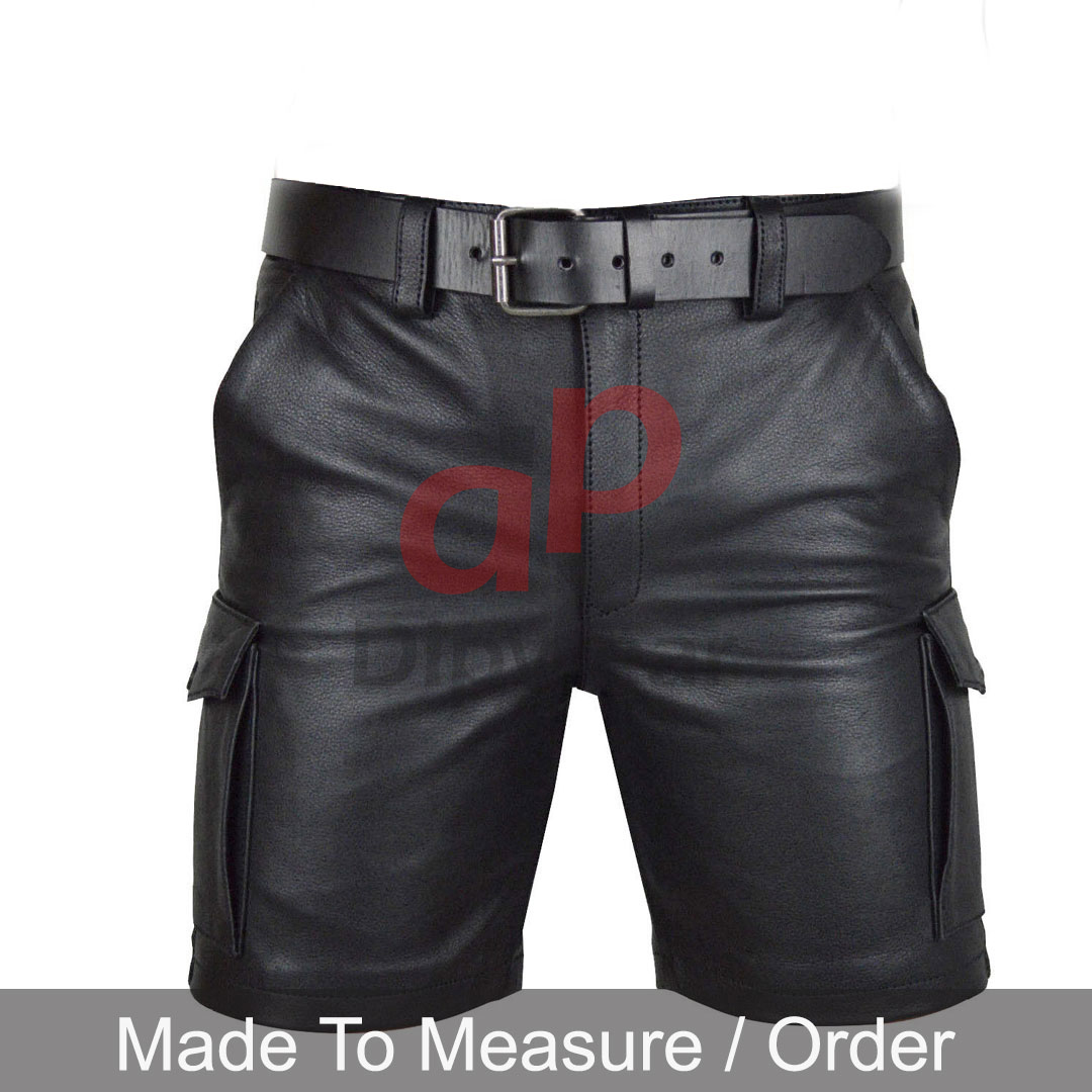 mens leather cargo shorts