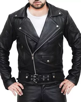 Men’s Natural Motorbike Leather Quilted Panels Jacket