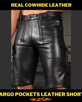Men’s Real Carpanter/ Cargo Pockets Leather Shorts