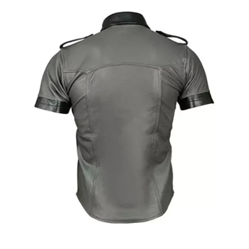 Short Sleeves Leather Shirt for Men Gray/Black BLUF Contrast Trims