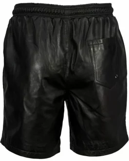 Black Leather Shorts for Men with Drawstring, 2 Side Pockets, 1 Back Pocket