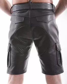 Men’s Real Casual Wear Leather Cargo Shorts