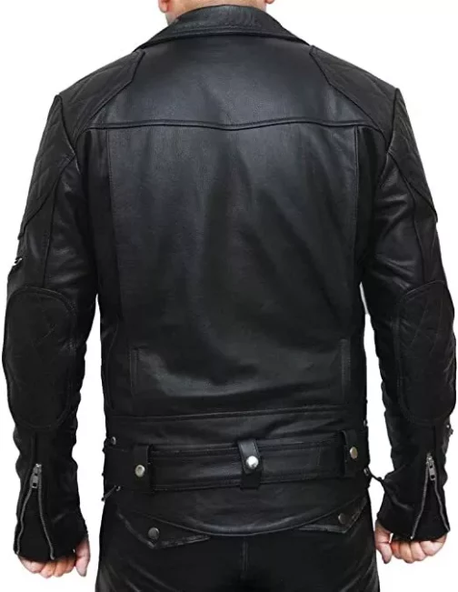 Men’s Natural Motorbike Leather Quilted Panels Jacket