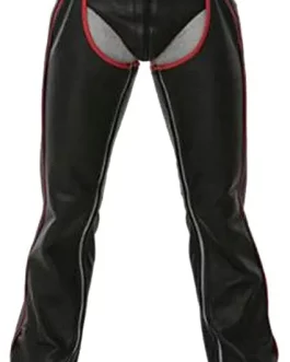 Men’s Real Leather Bikers Chaps With Red Piping