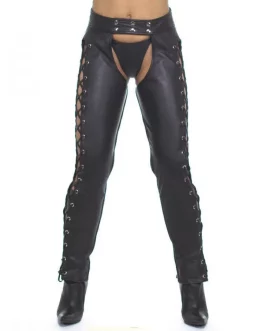 Laces Up Leather Chaps for Women Black