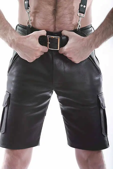 Men’s Real Casual Wear Leather Cargo Shorts