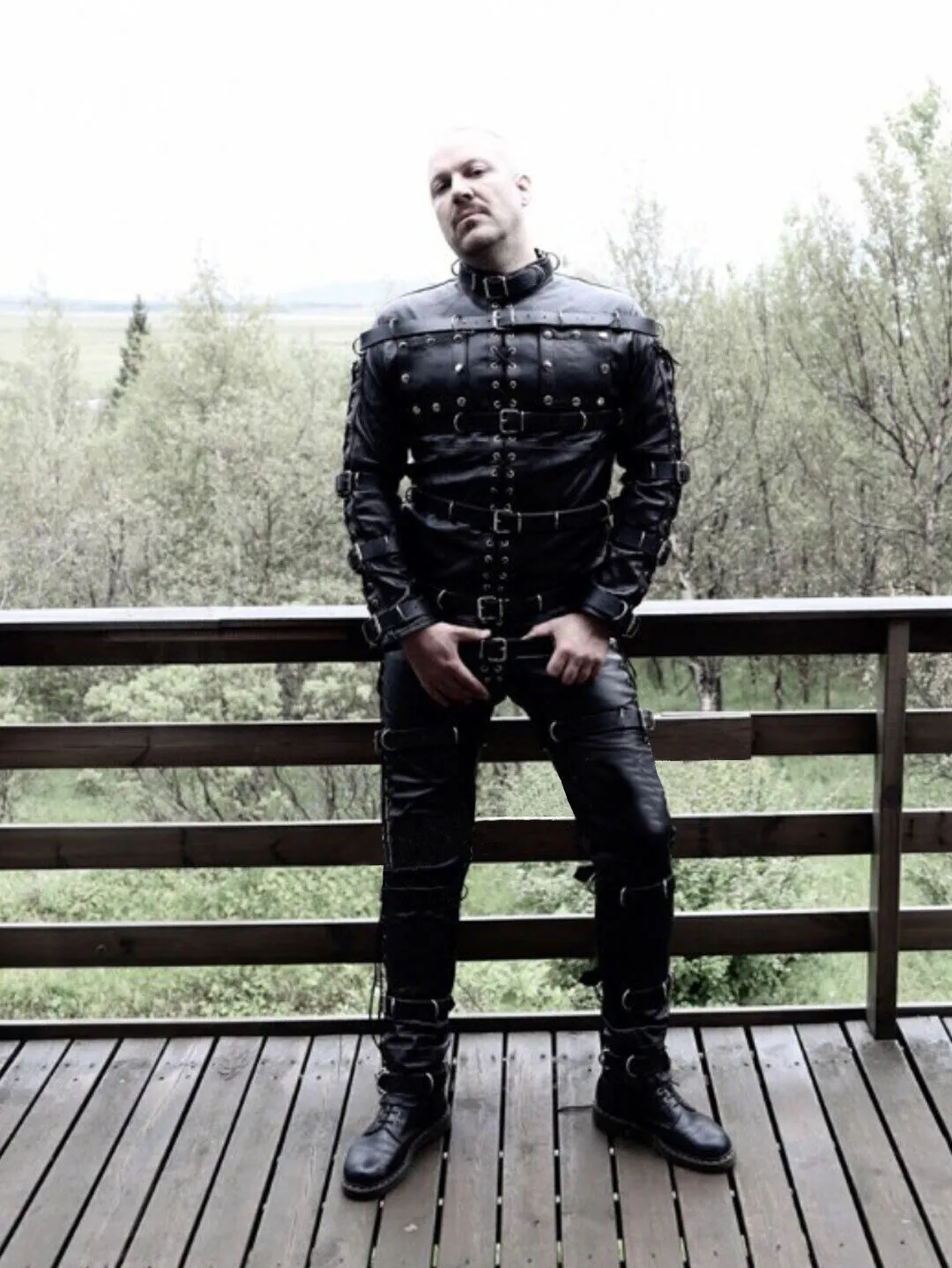 Men’s Bondage Suit Black Leather Heavy Duty Restriction Catsuit LARP