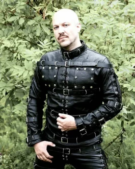 Men’s Bondage Suit Black LEATHER Heavy Duty Restriction Catsuit LARP