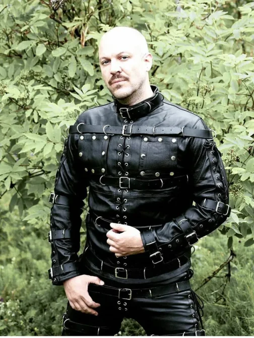 Men’s Bondage Suit Black LEATHER Heavy Duty Restriction Catsuit LARP