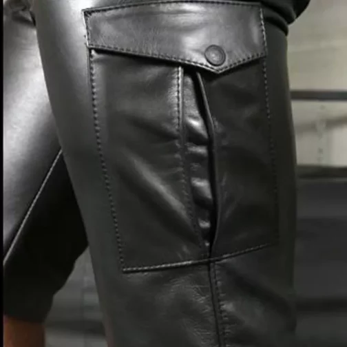 Men's Real Carpanter Cargo Pockets Leather Shorts