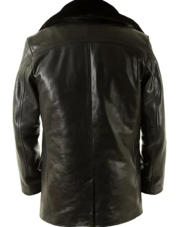 Men’s Classic Leather Pea Coat, Long Jacket