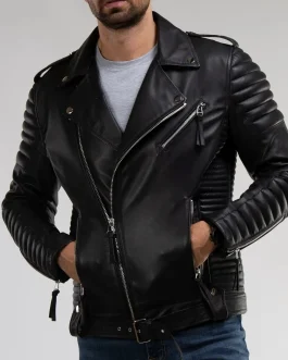 REAL LAMB LEATHER BIKERS QUILTED PANELS JACKET BRANDO JACKET