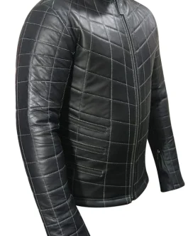 MEN’S REAL LAMB LEATHER JACKET SPIDER WEB QUILTED BIKERS JACKET