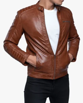 Men’s Real Vintage Leather Quilted Panels Cafe Racer Jacket, Bikers Jacket