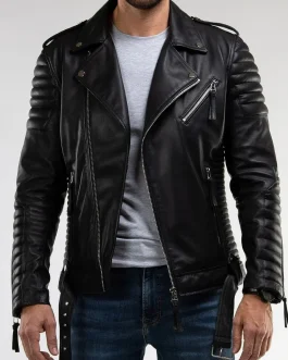 REAL LAMB LEATHER BIKERS QUILTED PANELS JACKET BRANDO JACKET