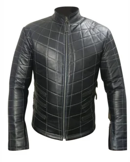 MEN’S REAL LAMB LEATHER JACKET SPIDER WEB QUILTED BIKERS JACKET