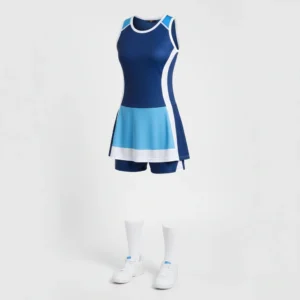 Elite netball dress set in navy and sky blue Dip Wear design, professional athletic gear for players