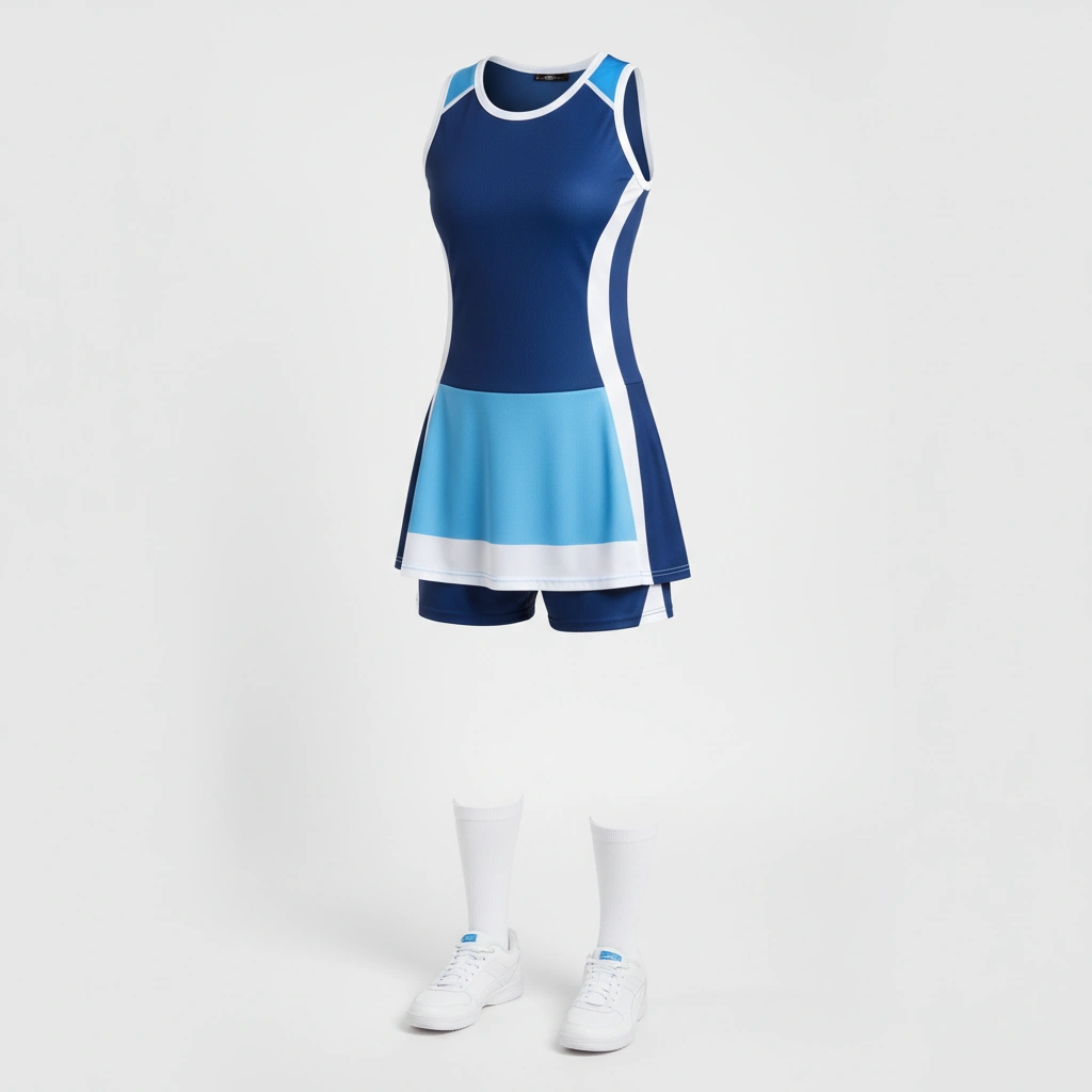 Elite Netball Dress Set – Navy & Sky Blue Dip Wear 1 Elite netball dress set in navy and sky blue Dip Wear design, professional athletic gear for players