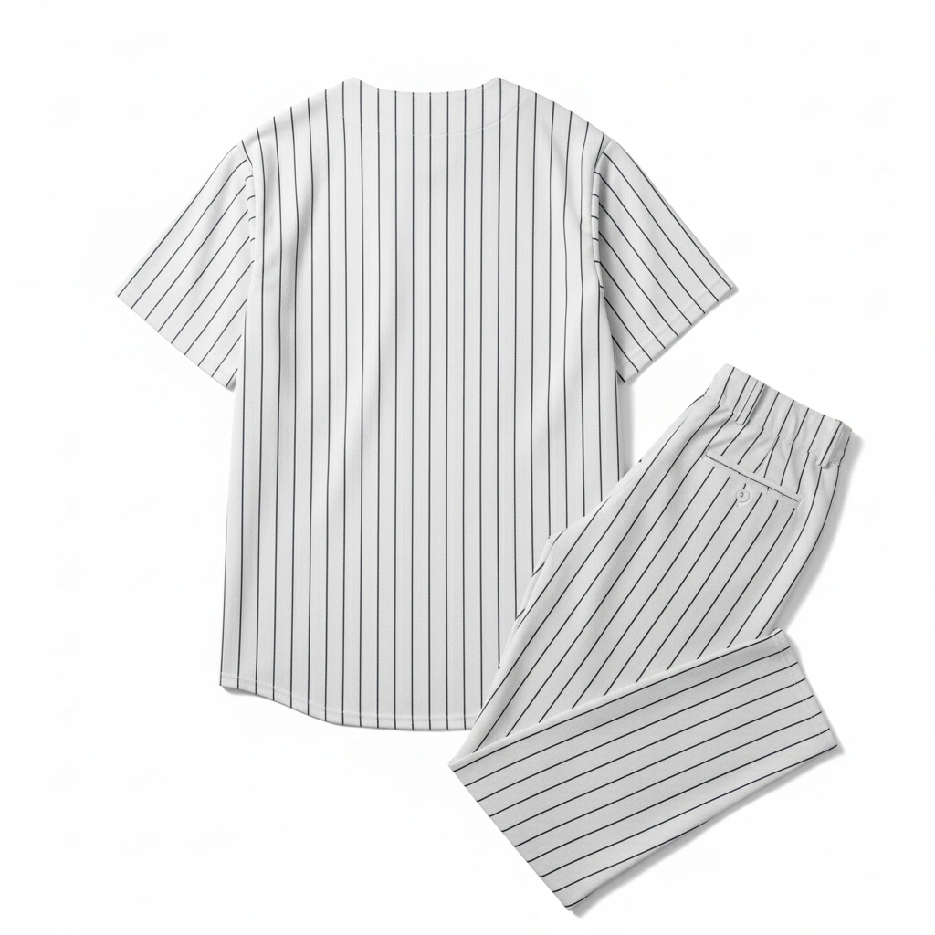 Classic Stripe Baseball Kit – Simple Game Edition 2 White baseball uniform front view, classic athletic sportswear set for men