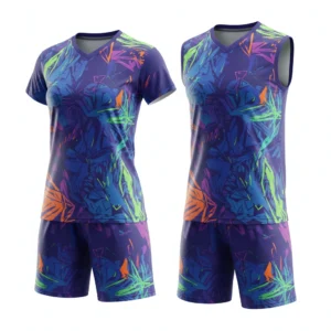 Pulse volleyball uniform set in multicolor abstract Dip Wear design, professional athletic gear for players