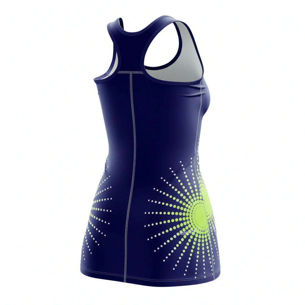 Radiance Netball Tank – Navy, Green & White Dip Wear 2 Radiance netball tank in navy, green, and white Dip Wear design, professional athletic gear for players