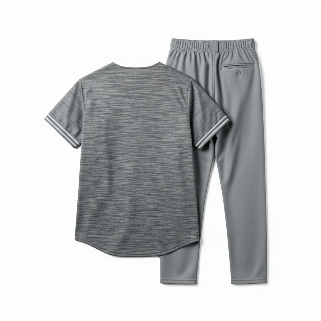 Gray Grid Baseball Kit – Sublimated Stripe Edition 2 Gray baseball uniform front view with sublimation design, athletic sportswear set