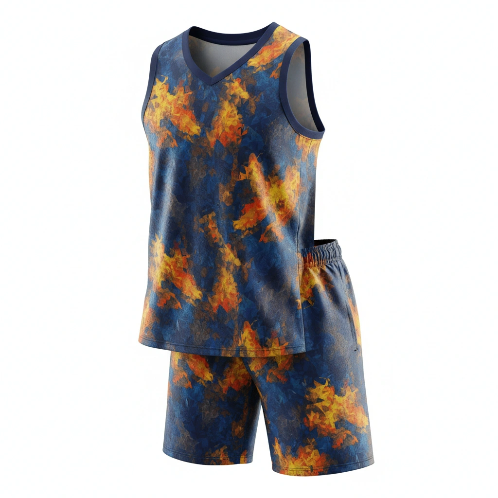 Inferno Lacrosse Uniform – Navy & Flame Dip Wear 1 Inferno lacrosse uniform in navy and flame Dip Wear design, professional athletic gear for players