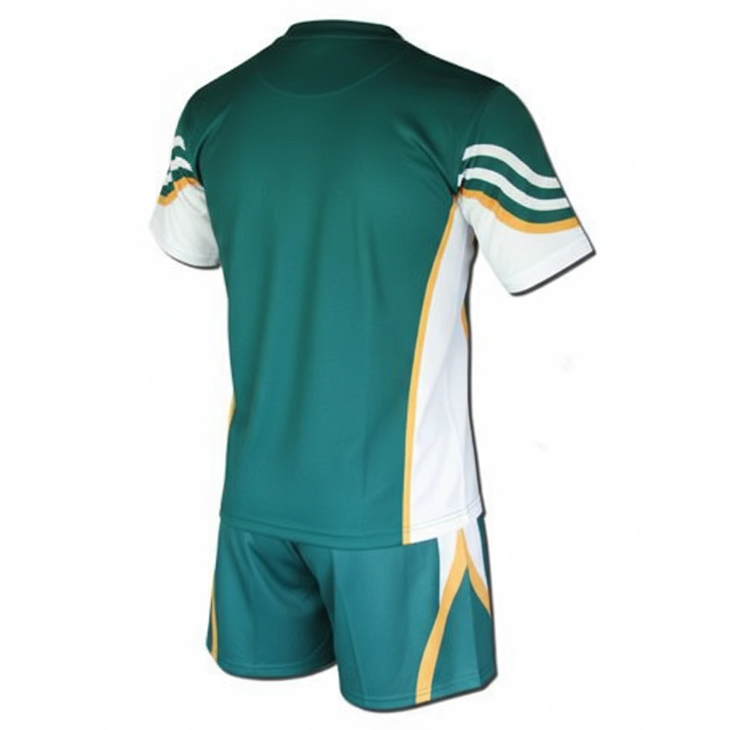 Velocity Rugby Uniform – Green, Yellow & White Dip Wear 2 Velocity rugby uniform in green, yellow, and white Dip Wear design, professional athletic gear for players