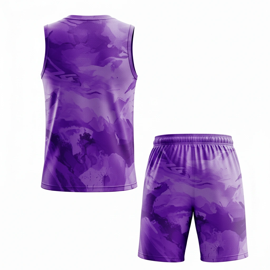 Purple Pulse Basketball Kit – Sublimated Energy Edition 2 Purple basketball uniform front view with sublimation design, athletic sportswear set