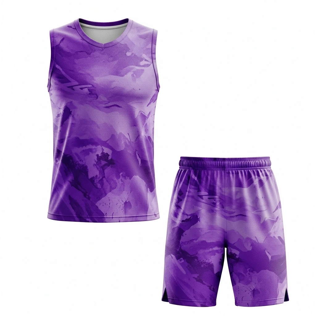 Purple Pulse Basketball Kit – Sublimated Energy Edition 1 Purple basketball uniform front view with sublimation design, athletic sportswear set