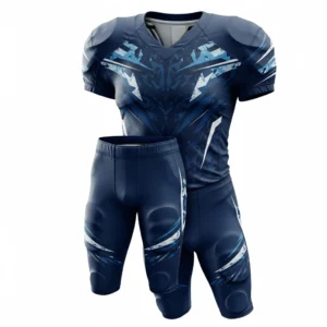Navy sublimated American football uniform front view, pro custom performance kit by Dip Wear