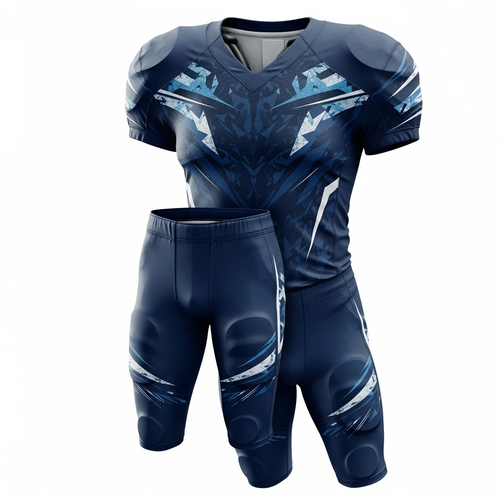 Navy Sublimated American Football Uniform – Pro Custom Performance Kit by Dip Wear 1 Navy sublimated American football uniform front view, pro custom performance kit by Dip Wear