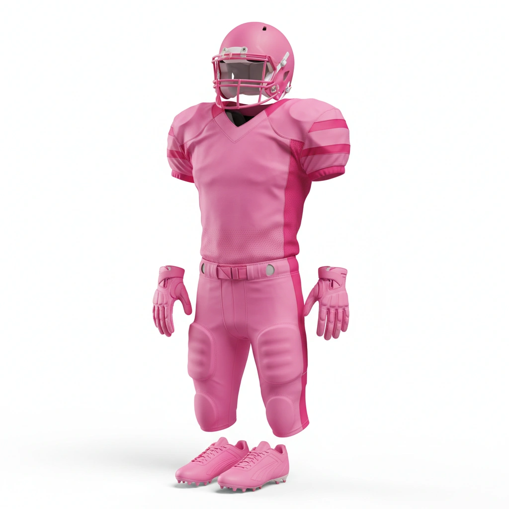 Pink American Football Uniform – Full Padded Performance Sportswear by Dip Wear 1 Pink American football uniform front view, full padded performance sportswear by Dip Wear