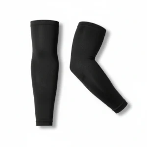 Black compression arm sleeves FlexFit design, athletic performance wear for sports and training