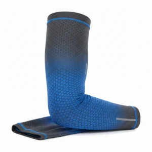 Compression arm sleeves HexGlow design in black and blue, athletic performance wear
