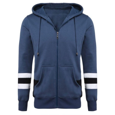 Striker Blue Zip-Up Hoodie – Dual Stripe Edition 1 Blue casual hooded zip-up fleece hoodie
