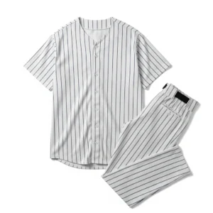 White baseball uniform front view, classic athletic sportswear set for men