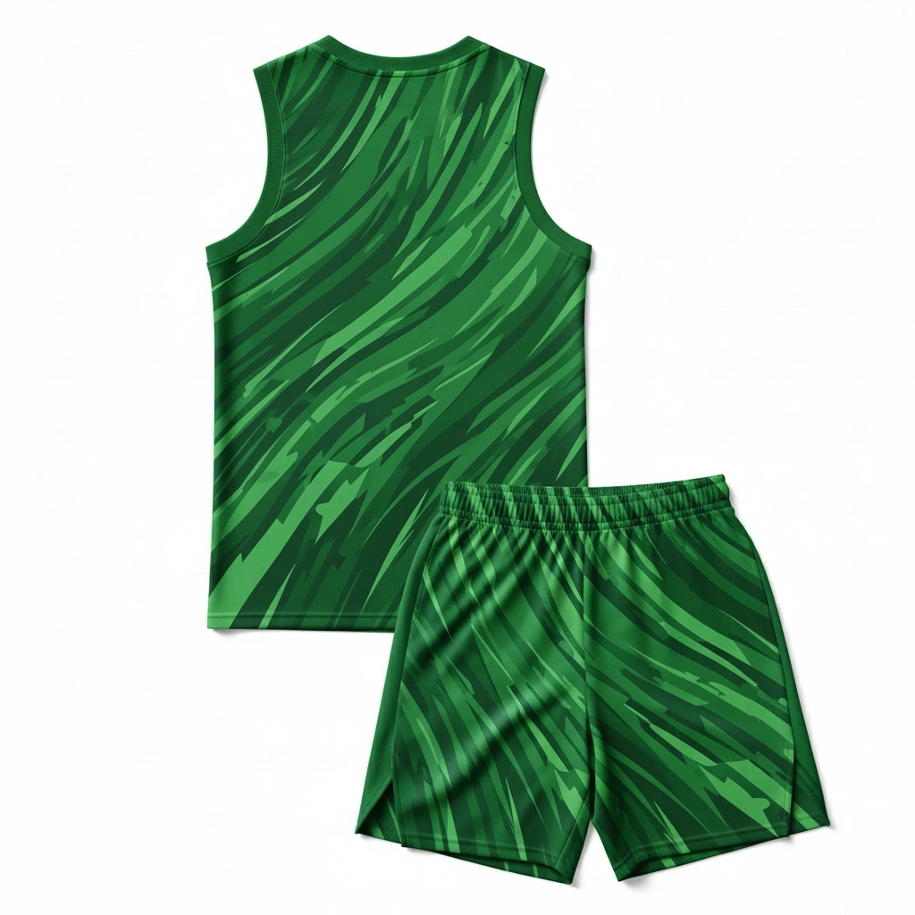 Green Surge Basketball Kit – Sublimated Brushstroke Edition 2 Apple green basketball tracksuit with sublimation design, athletic wear set for men
