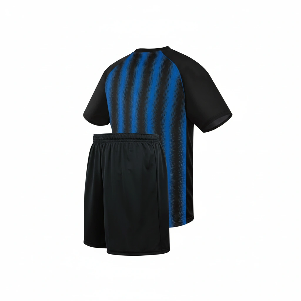 Gradient Football Uniform – Black, Blue & White Dip Wear 2 Gradient football uniform in black, blue, and white Dip Wear design, professional athletic gear for players