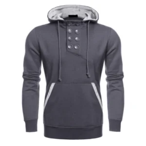 Dark gray hooded button pullover fleece hoodie with casual fit Clear, descriptive, and keyword-rich for SEO and accessibility. 📝 Short Description Casual dark gray fleece hoodie with button-up front, hooded design, and relaxed pullover style. 📌 Caption Dark gray hooded button pullover fleece hoodie – warm comfort, casual everyday wear. Would you like me to also prepare the SEO title, meta description, and product tags for this hoodie so it’s fully optimized for Dipwear.com?