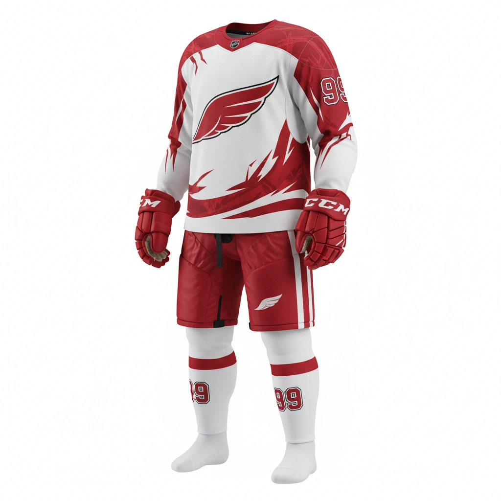 Ice Hockey Uniform – RedWing 99 Edition 1 Ice hockey uniform RedWing 99 Edition in team colors, professional athletic gear for players