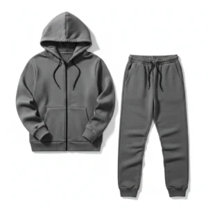Dark gray fleece hooded tracksuits with zip-up hoodie and jogger sweatpants, laid flat for display. 🏷️ Title Unisex Dark Gray Fleece Hooded Tracksuit – Zip-Up Hoodie & Joggers Set 🖼️ Caption Stay warm and stylish in this ultra-soft fleece tracksuit featuring a zip-up hoodie and tapered joggers. 📝 Description Elevate your comfort game with our premium dark gray fleece hooded tracksuit, designed for effortless style and all-day warmth. This matching set includes a zip-up hoodie with adjustable drawstrings and a spacious front pocket, paired with jogger-style sweatpants featuring an elastic waistband, drawstring closure, and cuffed ankles for a snug fit. Whether you're lounging at home, heading to the gym, or running errands, this versatile tracksuit delivers cozy performance and modern appeal. Ideal for both men and women, it's a must-have staple for any casual wardrobe. Would you like me to adapt this for a specific audience or collection theme—like winter essentials, street wear, or travel-ready gear.
