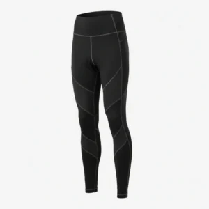 Women’s performance leggings in black with mesh contour panels, athletic compression wear