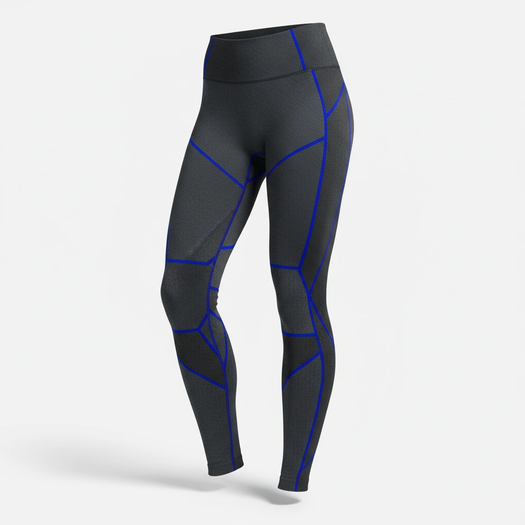 Men’s Performance Leggings – Gray TechLine Blue Seam 2 Performance leggings in gray with TechLine blue seam, athletic compression wear
