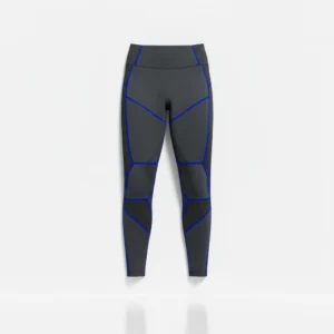 Performance leggings in gray with TechLine blue seam, athletic compression wear