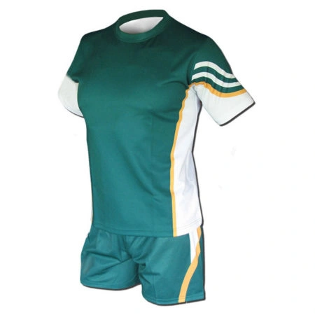 Velocity Rugby Uniform – Green, Yellow & White Dip Wear 1 Velocity rugby uniform in green, yellow, and white Dip Wear design, professional athletic gear for players