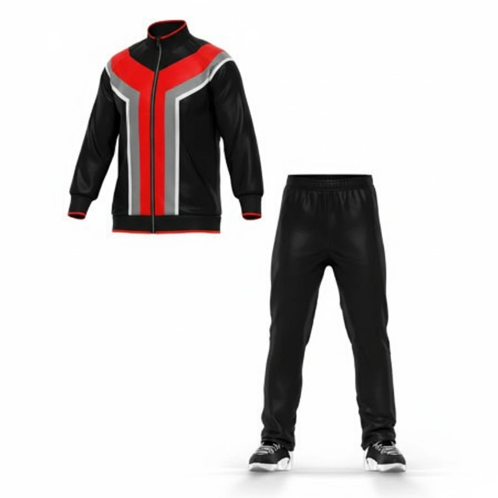 Velocity Vibe Tracksuit – Black with V-Stripe Power 2 Customized men's polyester tracksuit set in modern fashion style, athletic wear for sale