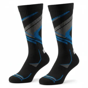 Performance socks in black GeoPulse design, athletic support wear for training and sports