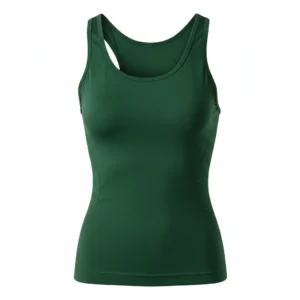Women’s racerback compression tank-top in deep forest green, athletic performance wear